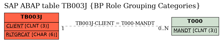 E-R Diagram for table TB003J (BP Role Grouping Categories)