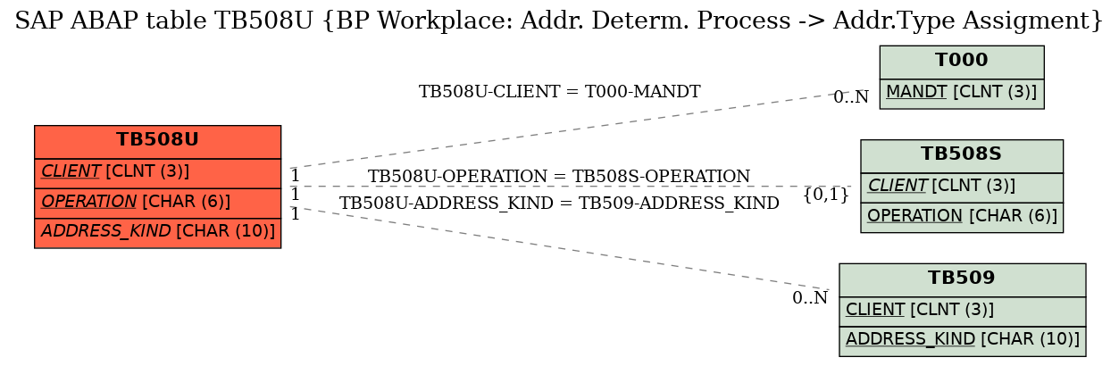 E-R Diagram for table TB508U (BP Workplace: Addr. Determ. Process -> Addr.Type Assigment)