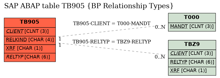 E-R Diagram for table TB905 (BP Relationship Types)