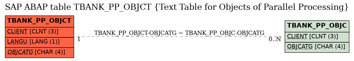E-R Diagram for table TBANK_PP_OBJCT (Text Table for Objects of Parallel Processing)