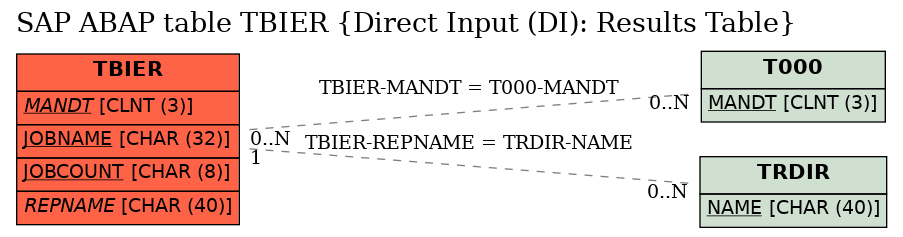 E-R Diagram for table TBIER (Direct Input (DI): Results Table)