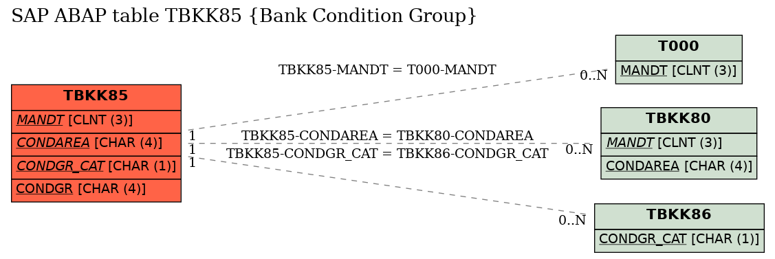 E-R Diagram for table TBKK85 (Bank Condition Group)