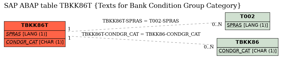 E-R Diagram for table TBKK86T (Texts for Bank Condition Group Category)