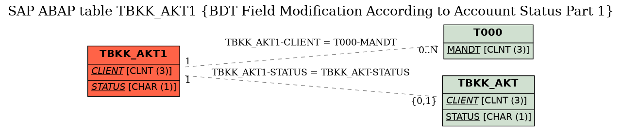 E-R Diagram for table TBKK_AKT1 (BDT Field Modification According to Accouunt Status Part 1)