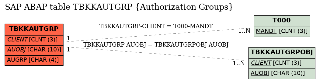 E-R Diagram for table TBKKAUTGRP (Authorization Groups)
