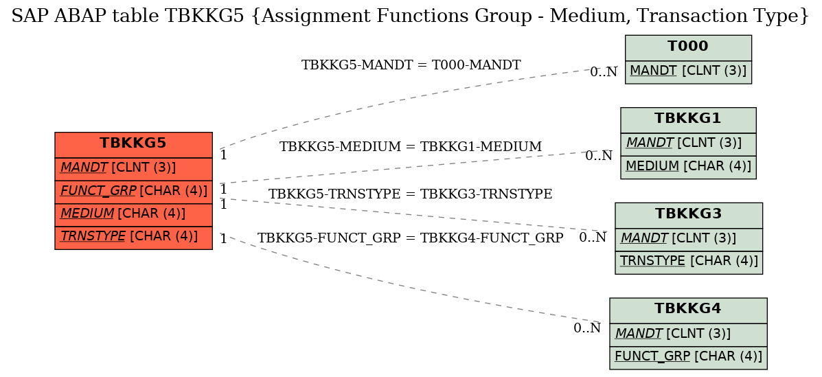 E-R Diagram for table TBKKG5 (Assignment Functions Group - Medium, Transaction Type)