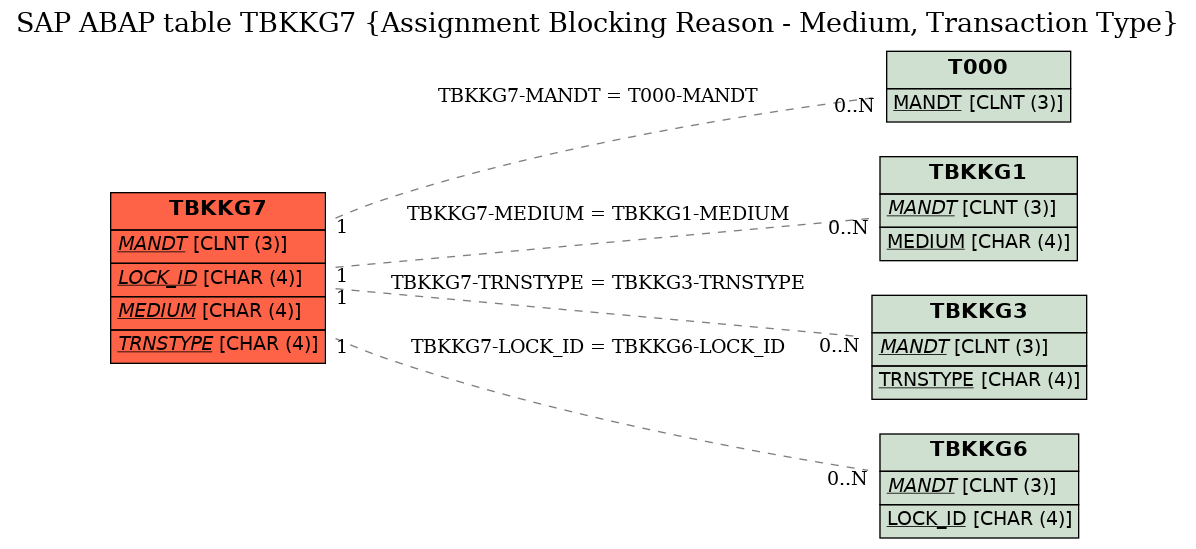 E-R Diagram for table TBKKG7 (Assignment Blocking Reason - Medium, Transaction Type)