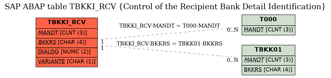 E-R Diagram for table TBKKI_RCV (Control of the Recipient Bank Detail Identification)