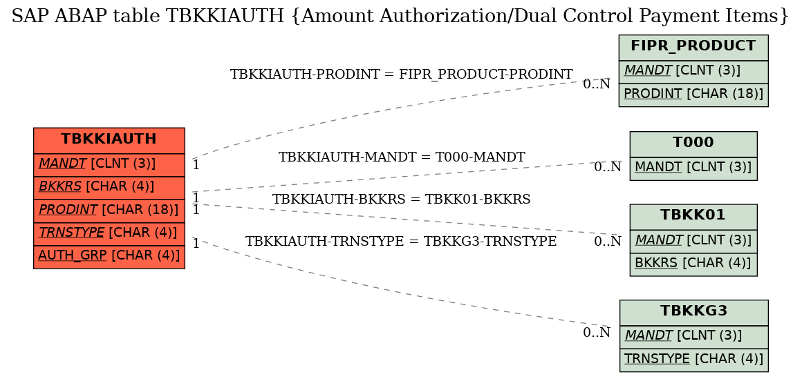 E-R Diagram for table TBKKIAUTH (Amount Authorization/Dual Control Payment Items)
