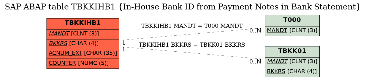 E-R Diagram for table TBKKIHB1 (In-House Bank ID from Payment Notes in Bank Statement)