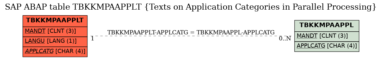 E-R Diagram for table TBKKMPAAPPLT (Texts on Application Categories in Parallel Processing)