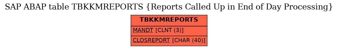 E-R Diagram for table TBKKMREPORTS (Reports Called Up in End of Day Processing)