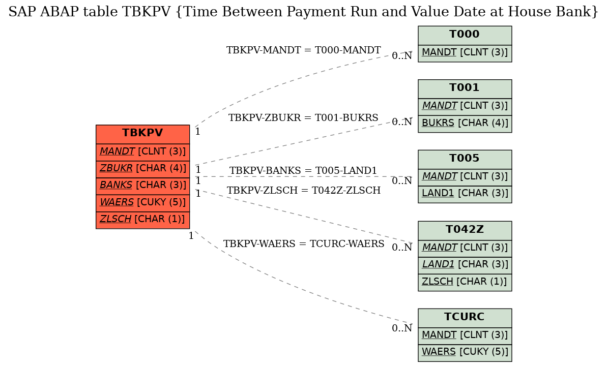 E-R Diagram for table TBKPV (Time Between Payment Run and Value Date at House Bank)