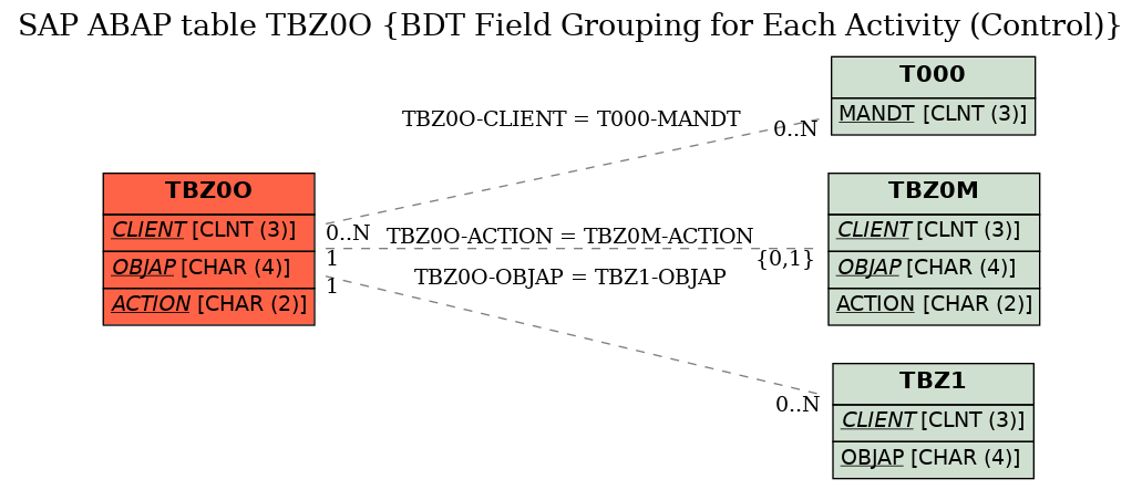 E-R Diagram for table TBZ0O (BDT Field Grouping for Each Activity (Control))