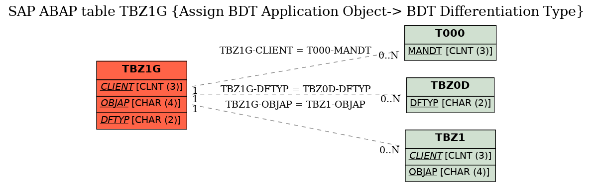 E-R Diagram for table TBZ1G (Assign BDT Application Object-> BDT Differentiation Type)