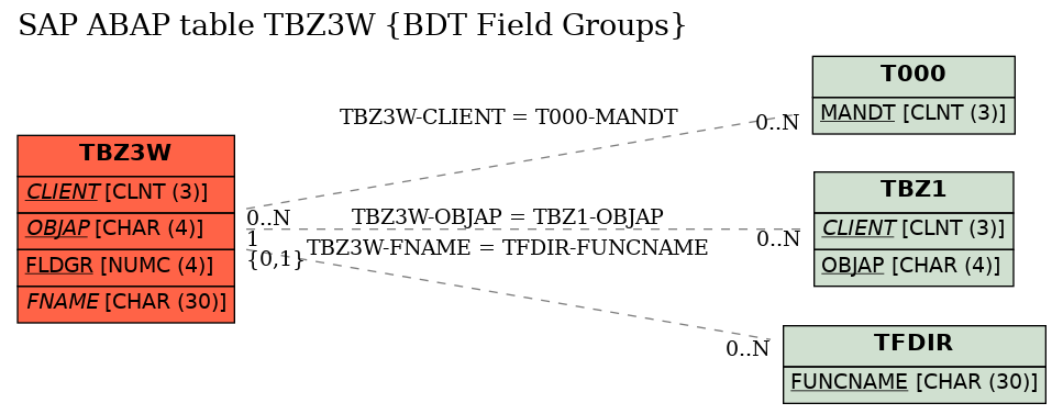 E-R Diagram for table TBZ3W (BDT Field Groups)