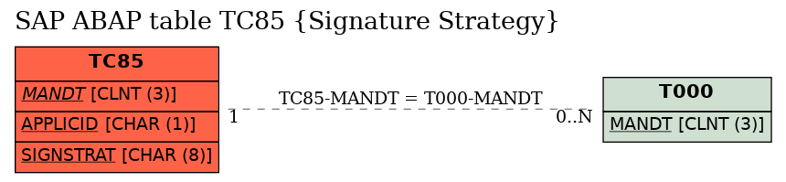 E-R Diagram for table TC85 (Signature Strategy)