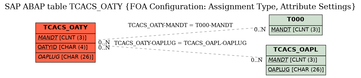 E-R Diagram for table TCACS_OATY (FOA Configuration: Assignment Type, Attribute Settings)