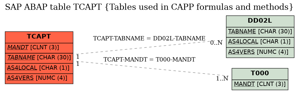 E-R Diagram for table TCAPT (Tables used in CAPP formulas and methods)