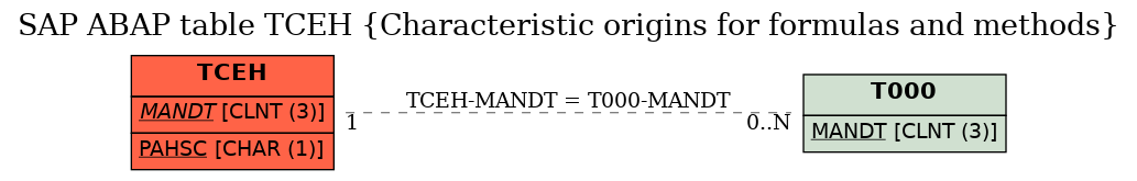 E-R Diagram for table TCEH (Characteristic origins for formulas and methods)