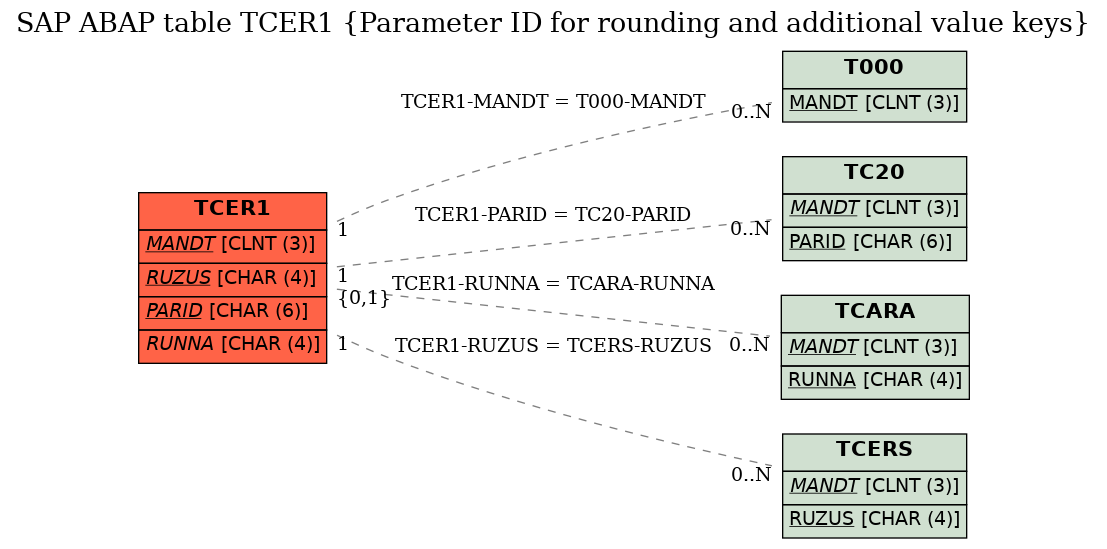 E-R Diagram for table TCER1 (Parameter ID for rounding and additional value keys)