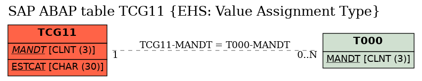 E-R Diagram for table TCG11 (EHS: Value Assignment Type)