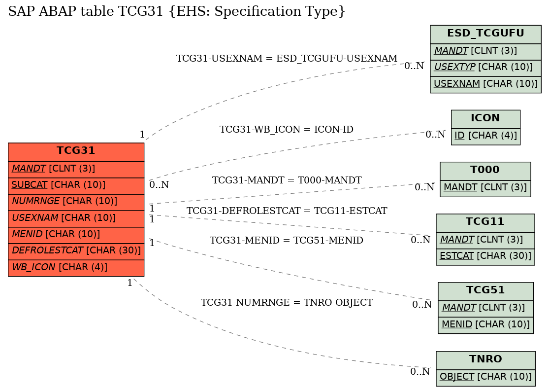 E-R Diagram for table TCG31 (EHS: Specification Type)