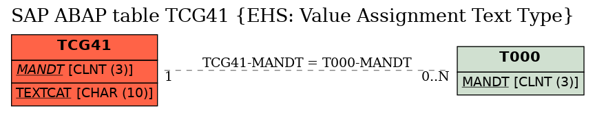 E-R Diagram for table TCG41 (EHS: Value Assignment Text Type)