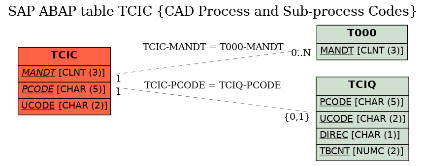 E-R Diagram for table TCIC (CAD Process and Sub-process Codes)