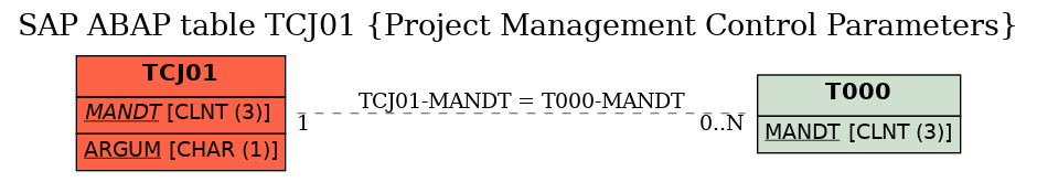 E-R Diagram for table TCJ01 (Project Management Control Parameters)