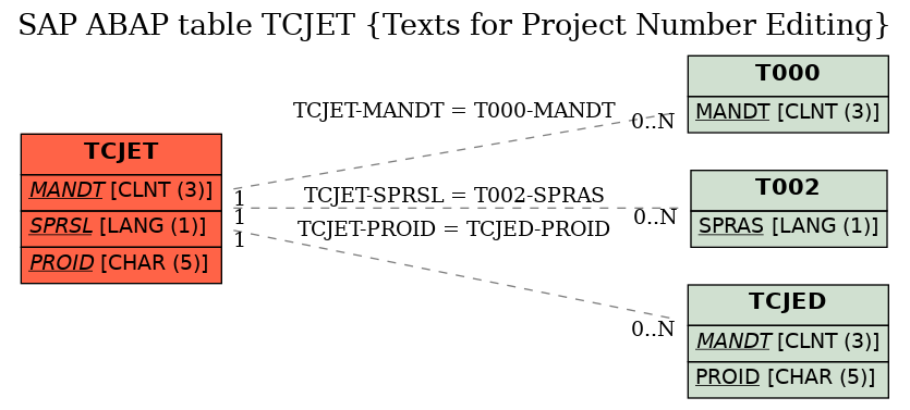 E-R Diagram for table TCJET (Texts for Project Number Editing)