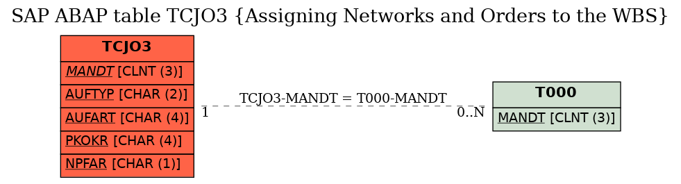 E-R Diagram for table TCJO3 (Assigning Networks and Orders to the WBS)