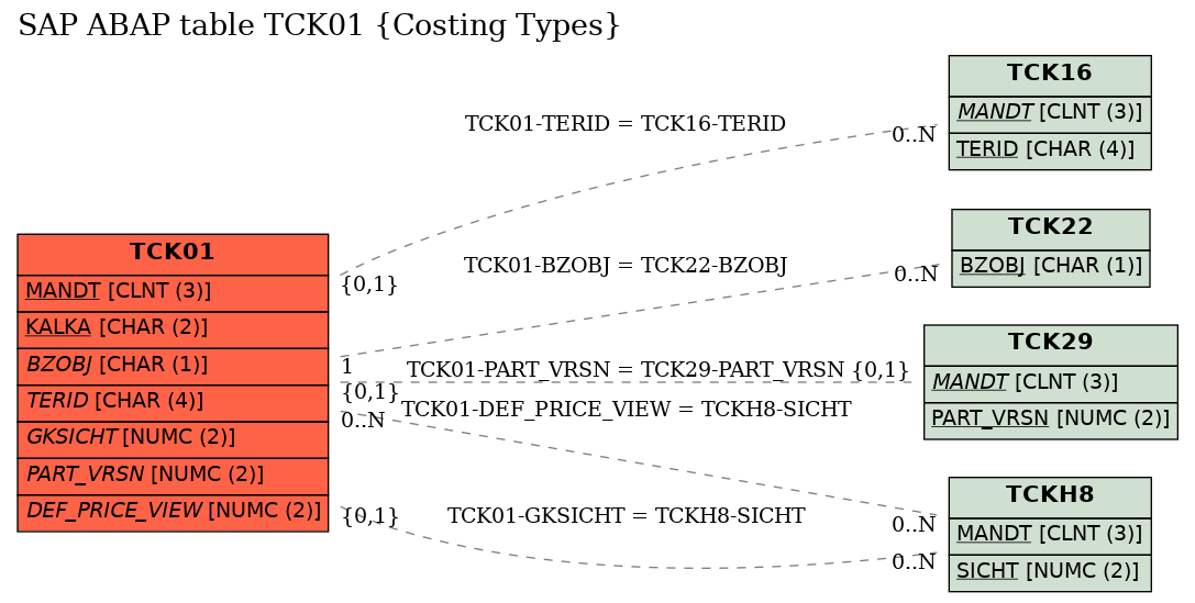 E-R Diagram for table TCK01 (Costing Types)