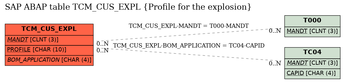 E-R Diagram for table TCM_CUS_EXPL (Profile for the explosion)