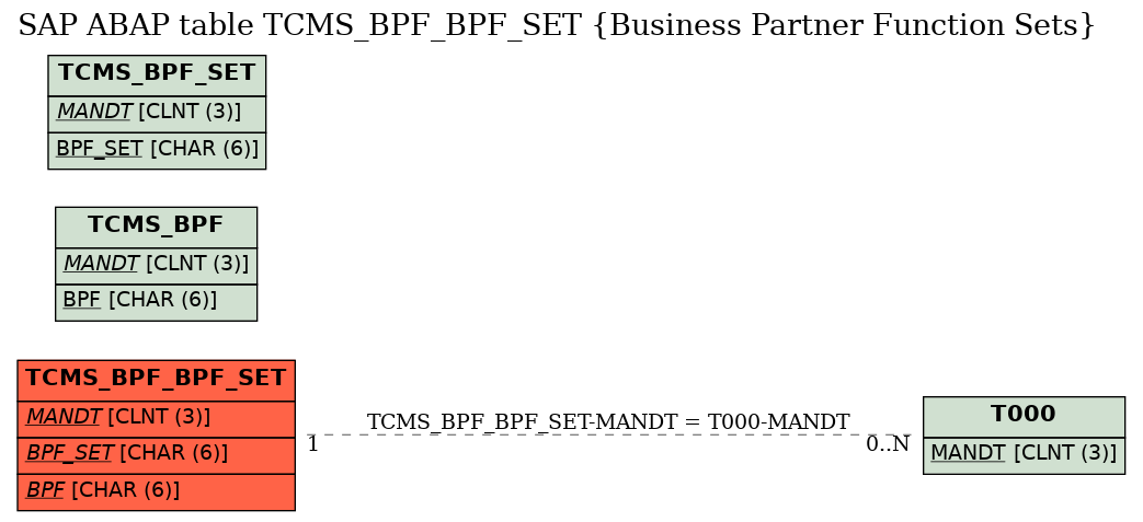 E-R Diagram for table TCMS_BPF_BPF_SET (Business Partner Function Sets)