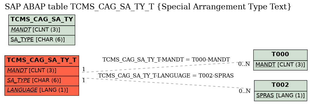 E-R Diagram for table TCMS_CAG_SA_TY_T (Special Arrangement Type Text)