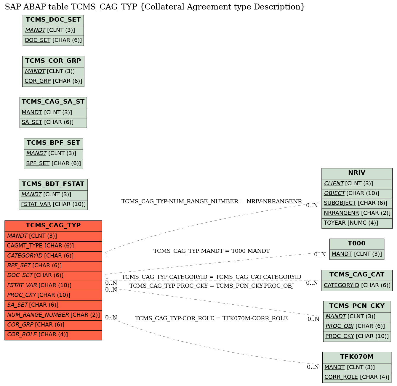 E-R Diagram for table TCMS_CAG_TYP (Collateral Agreement type Description)