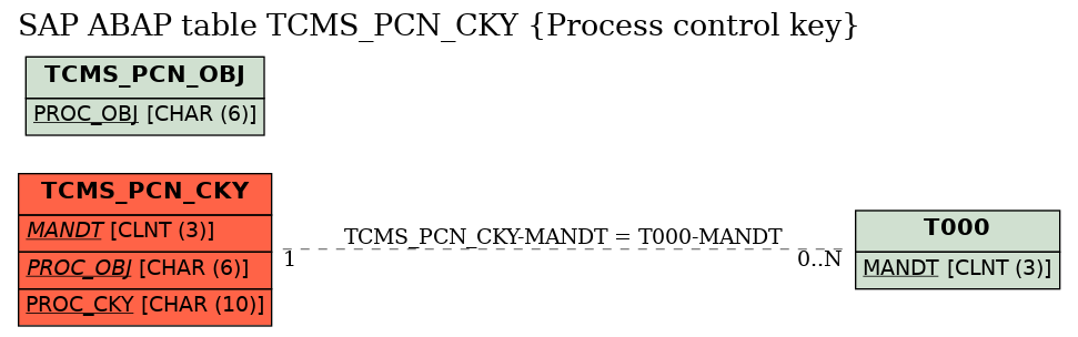 E-R Diagram for table TCMS_PCN_CKY (Process control key)