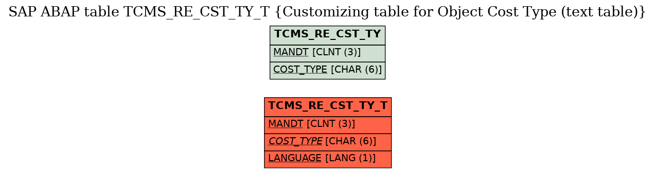 E-R Diagram for table TCMS_RE_CST_TY_T (Customizing table for Object Cost Type (text table))