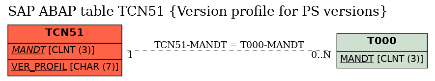 E-R Diagram for table TCN51 (Version profile for PS versions)