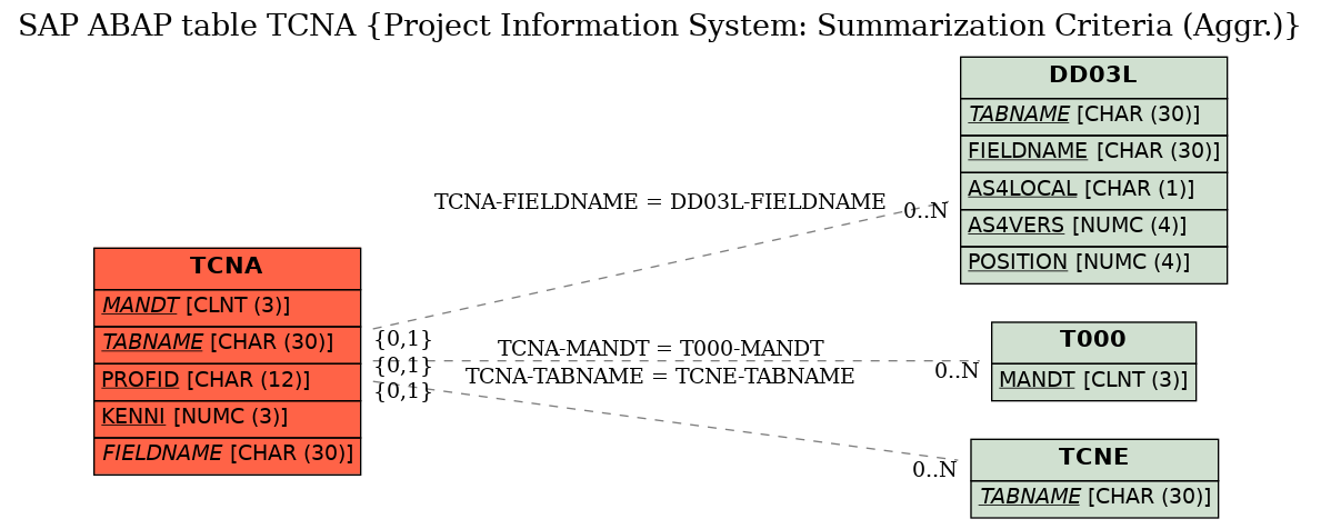 E-R Diagram for table TCNA (Project Information System: Summarization Criteria (Aggr.))