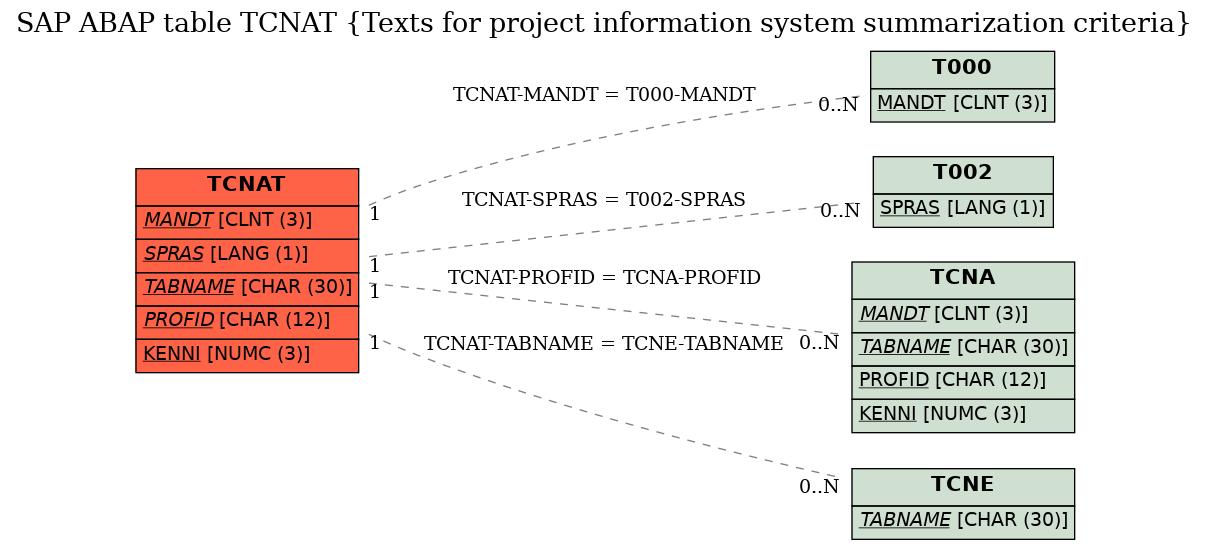 E-R Diagram for table TCNAT (Texts for project information system summarization criteria)