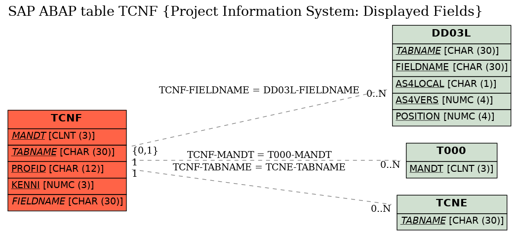 E-R Diagram for table TCNF (Project Information System: Displayed Fields)