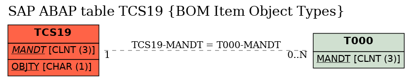 E-R Diagram for table TCS19 (BOM Item Object Types)