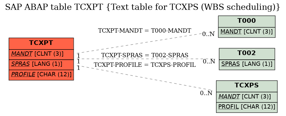 E-R Diagram for table TCXPT (Text table for TCXPS (WBS scheduling))