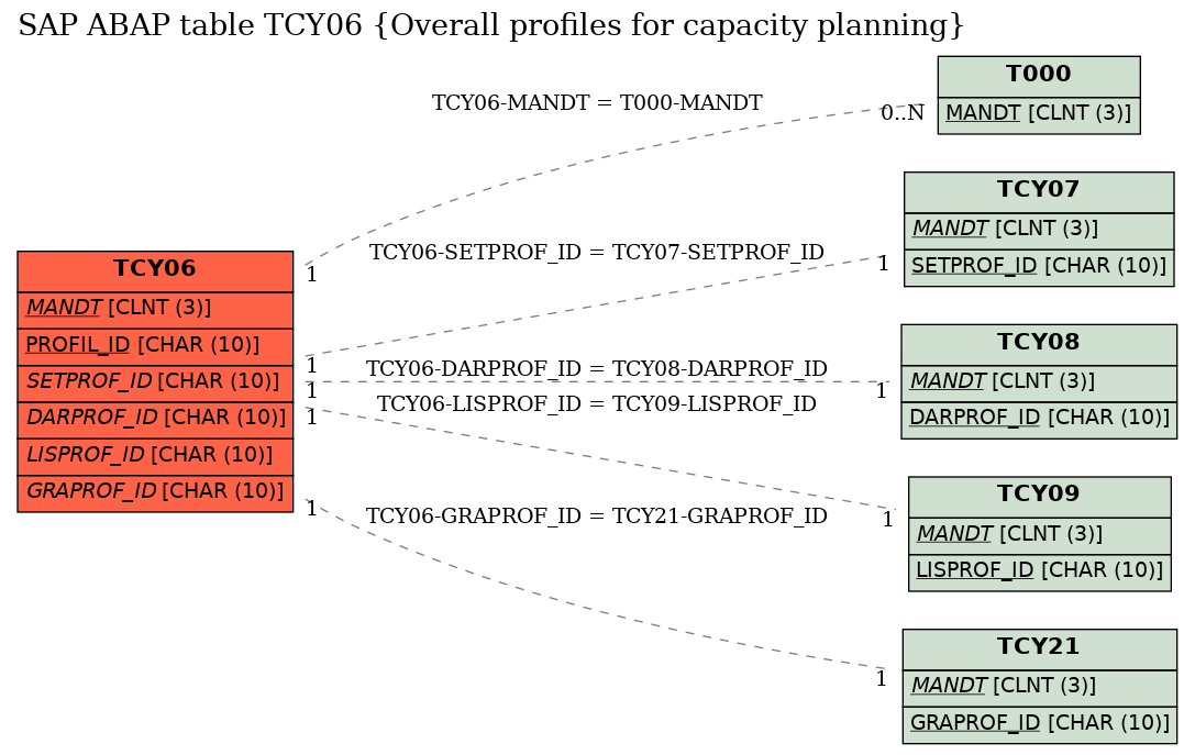 E-R Diagram for table TCY06 (Overall profiles for capacity planning)