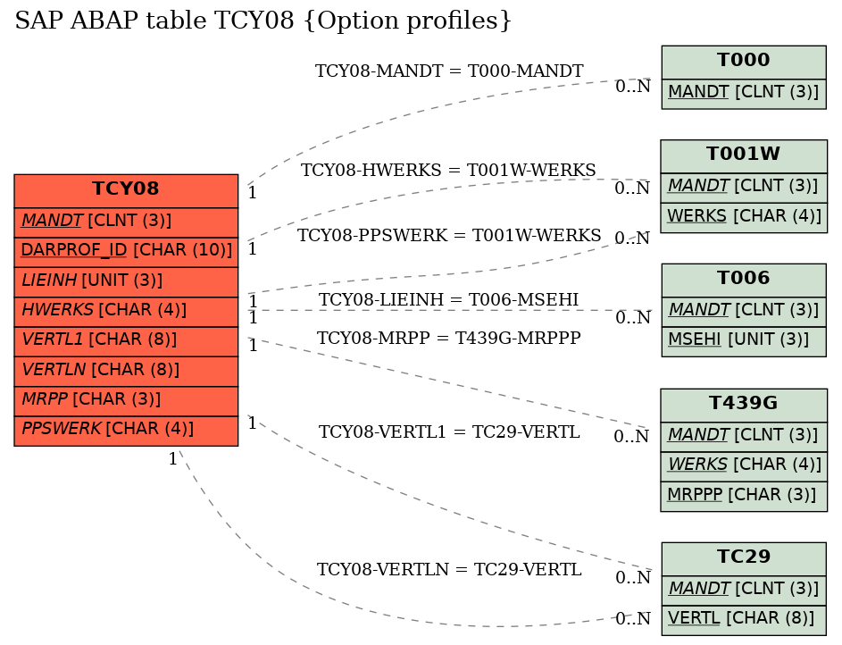 E-R Diagram for table TCY08 (Option profiles)