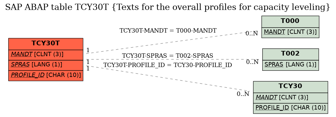 E-R Diagram for table TCY30T (Texts for the overall profiles for capacity leveling)