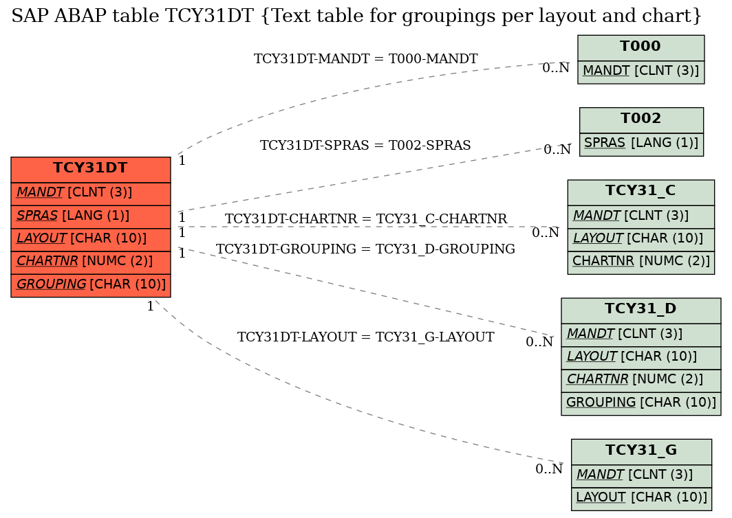 E-R Diagram for table TCY31DT (Text table for groupings per layout and chart)