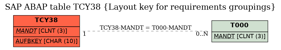 E-R Diagram for table TCY38 (Layout key for requirements groupings)